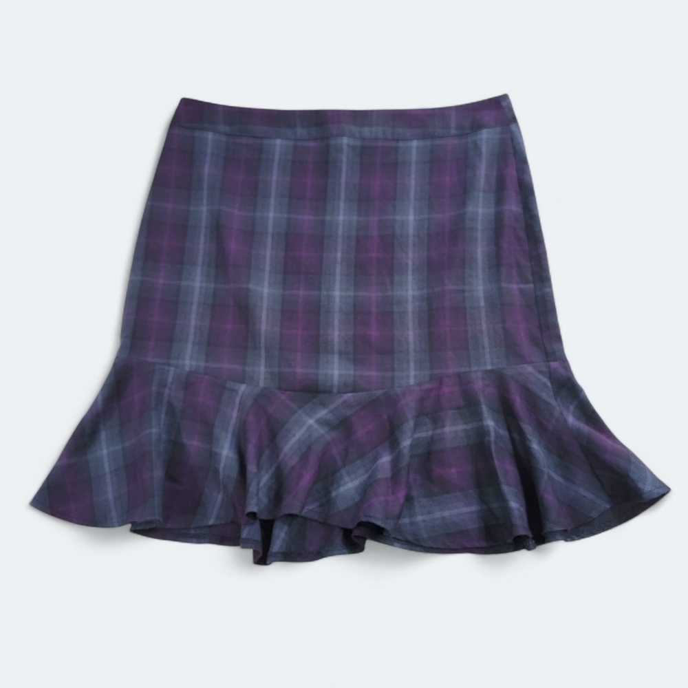 Ashley Stewart Purple Plaid skirt Ruffles peplum at Bottom Hem Size 18W